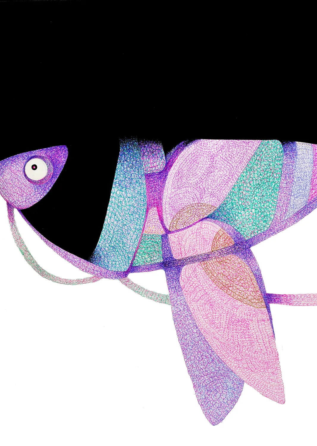 Fish, acrylic and pen on canvas, 2023, by Kaami